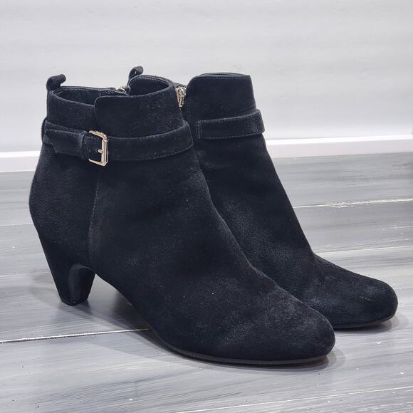 Sam Edelman Mandi Ankle Boots Black Suede Leather Buckle Detail Size 10 - Picture 1 of 10